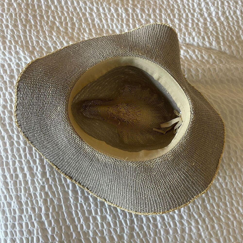 World Market Handwoven Straw 100% Paper Sun Grey Wide Brim Beach Cowboy Hat O/S - Picture 7 of 7